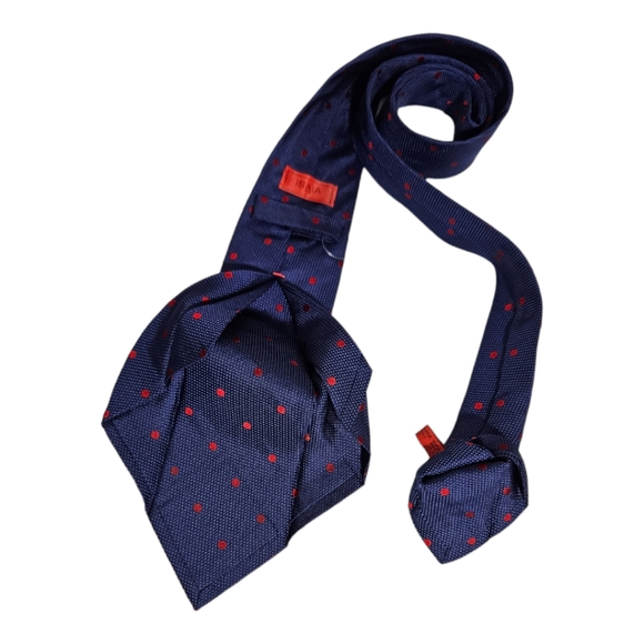 🆕ISAIA XL SEVENFOLD Blue Polka Dot Silk LUXURY Tie HANDMADE ITALY - Picture 5 of 5
